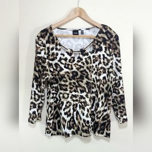 XL Plus Size Rafaella Leopard Print Gold Chain Detail Top Sz XL Petite Like New